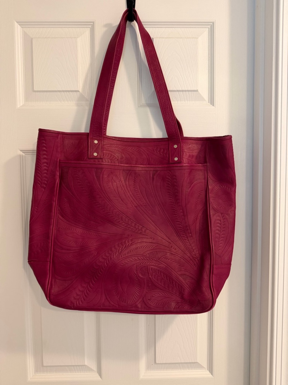 Embossed Magenta Leather Tote Bag